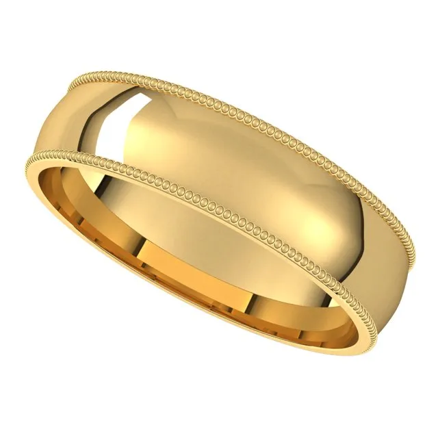 14K Yellow Gold 5 mm Milgrain Half Round Comfort Fit Light Wedding Band