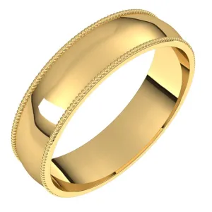 14K Yellow Gold 5 mm Milgrain Half Round Comfort Fit Light Wedding Band