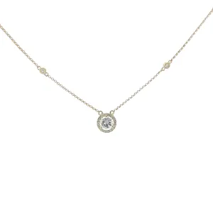 14K YELLOW GOLD .54CT H SI1 ROUND CENTER AND .20CT ON THE HALO DIAMOND SOLITAIRE NECKLACE
