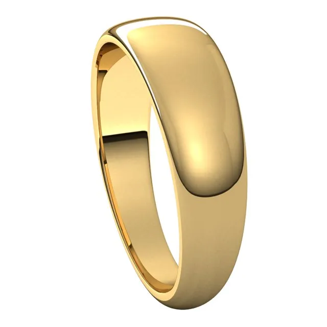 14K Yellow Gold 6 mm Half Round Tapered Wedding Band