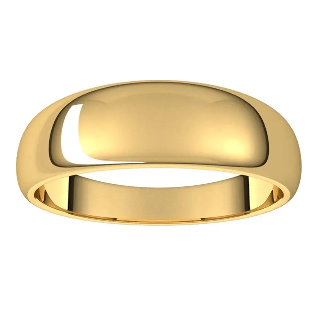 14K Yellow Gold 6 mm Half Round Tapered Wedding Band