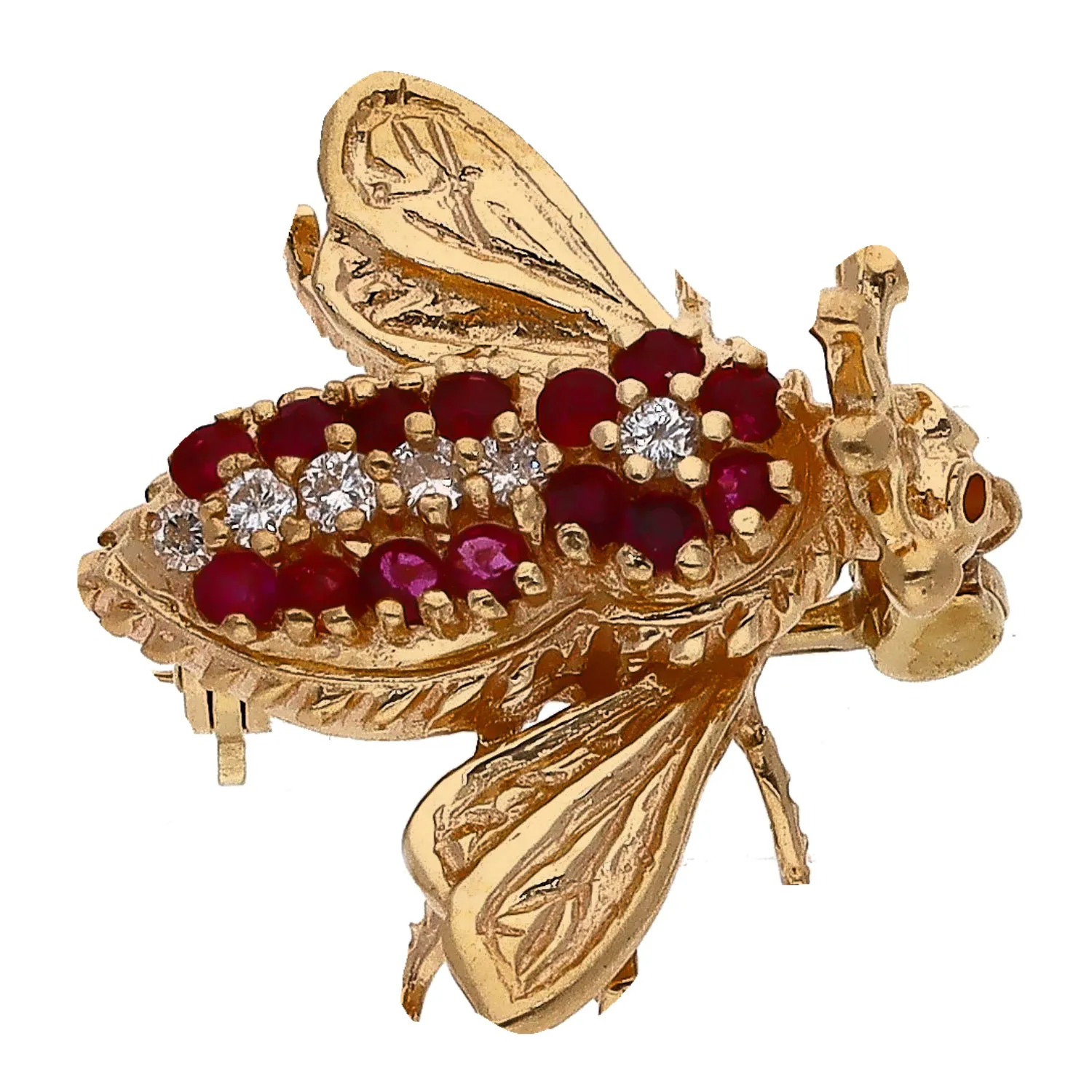 14K Yellow Gold Ruby and Diamond Bee Pin/Brooch