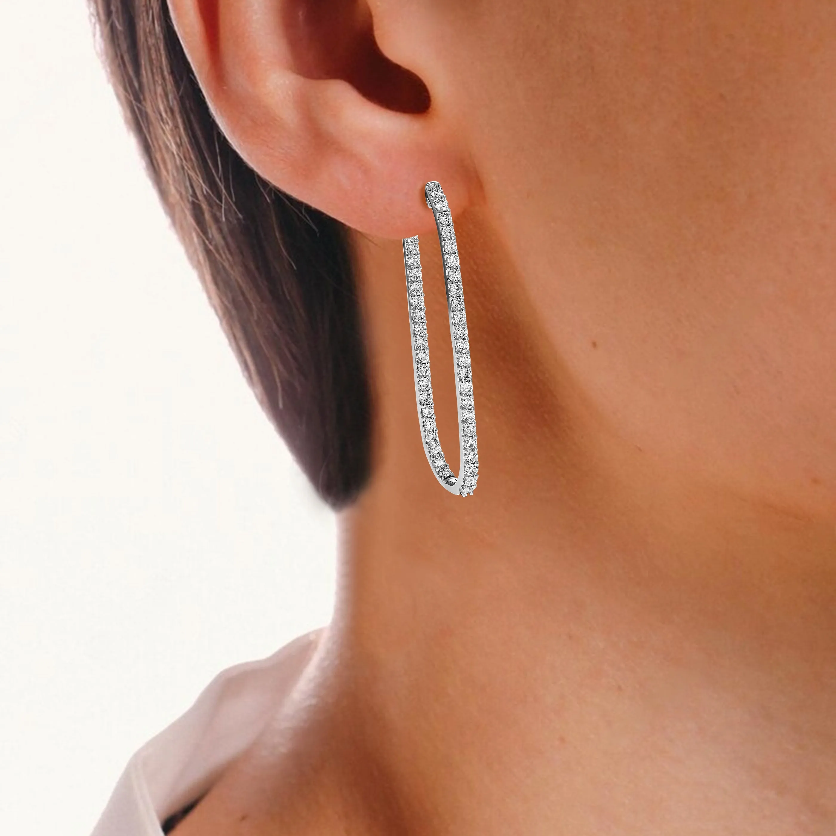 1.50 cttw Lab Grown Diamond Inside Out Hoop Earrings 14K White Gold