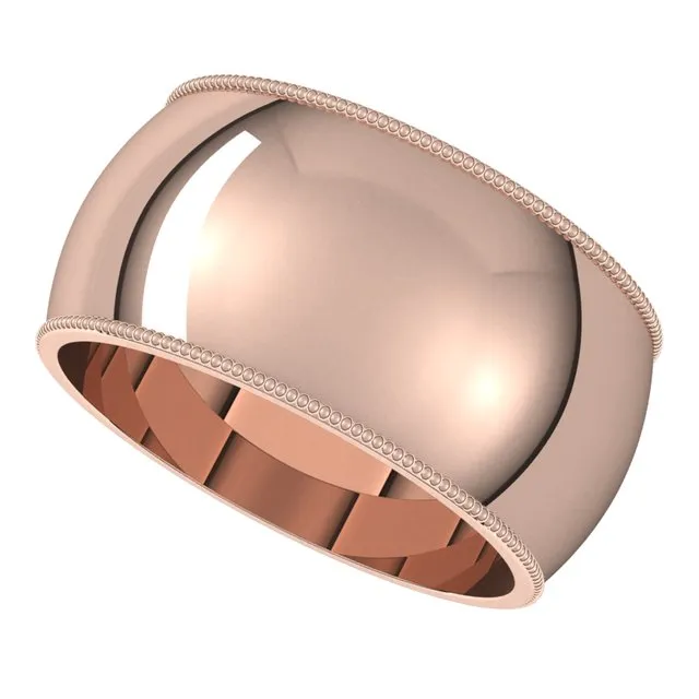 18K Rose Gold 10 mm Milgrain Half Round Wedding Band