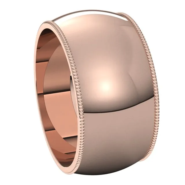 18K Rose Gold 10 mm Milgrain Half Round Wedding Band