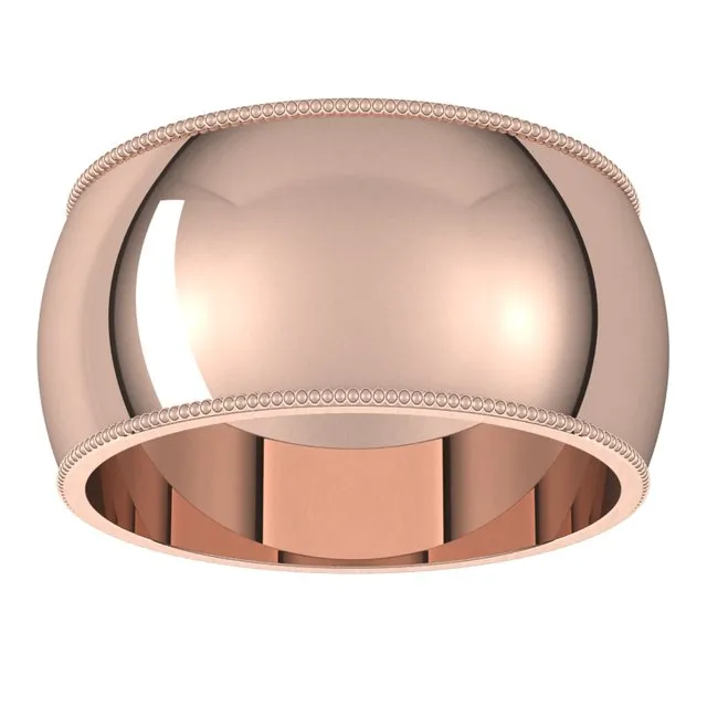 18K Rose Gold 10 mm Milgrain Half Round Wedding Band