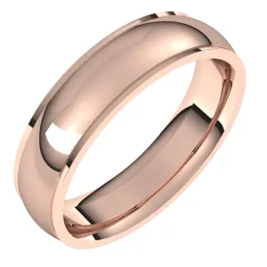 18K Rose Gold 5 mm Half Round Edge Comfort Fit Wedding Band