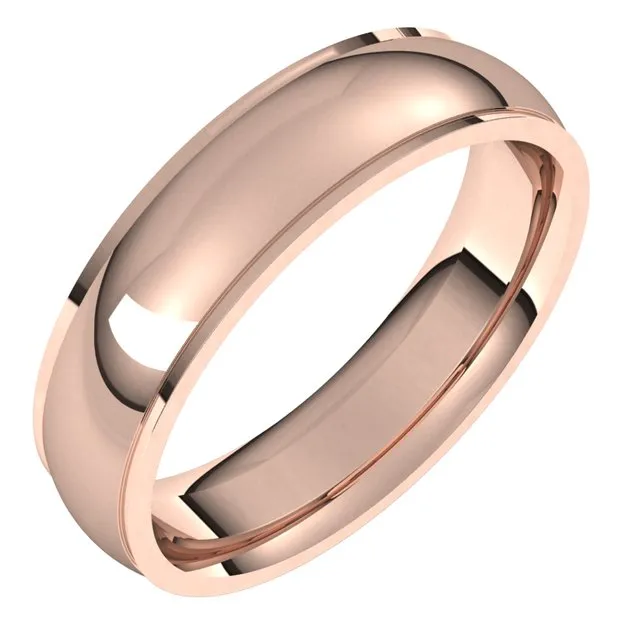 18K Rose Gold 5 mm Half Round Edge Comfort Fit Wedding Band
