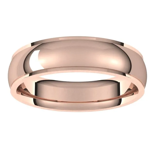 18K Rose Gold 5 mm Half Round Edge Comfort Fit Wedding Band