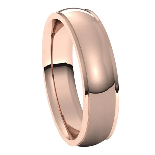 18K Rose Gold 5 mm Half Round Edge Comfort Fit Wedding Band