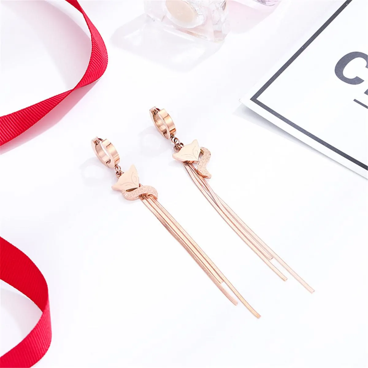 18K Rose Gold-Plated Frosted Fox Drop Earrings
