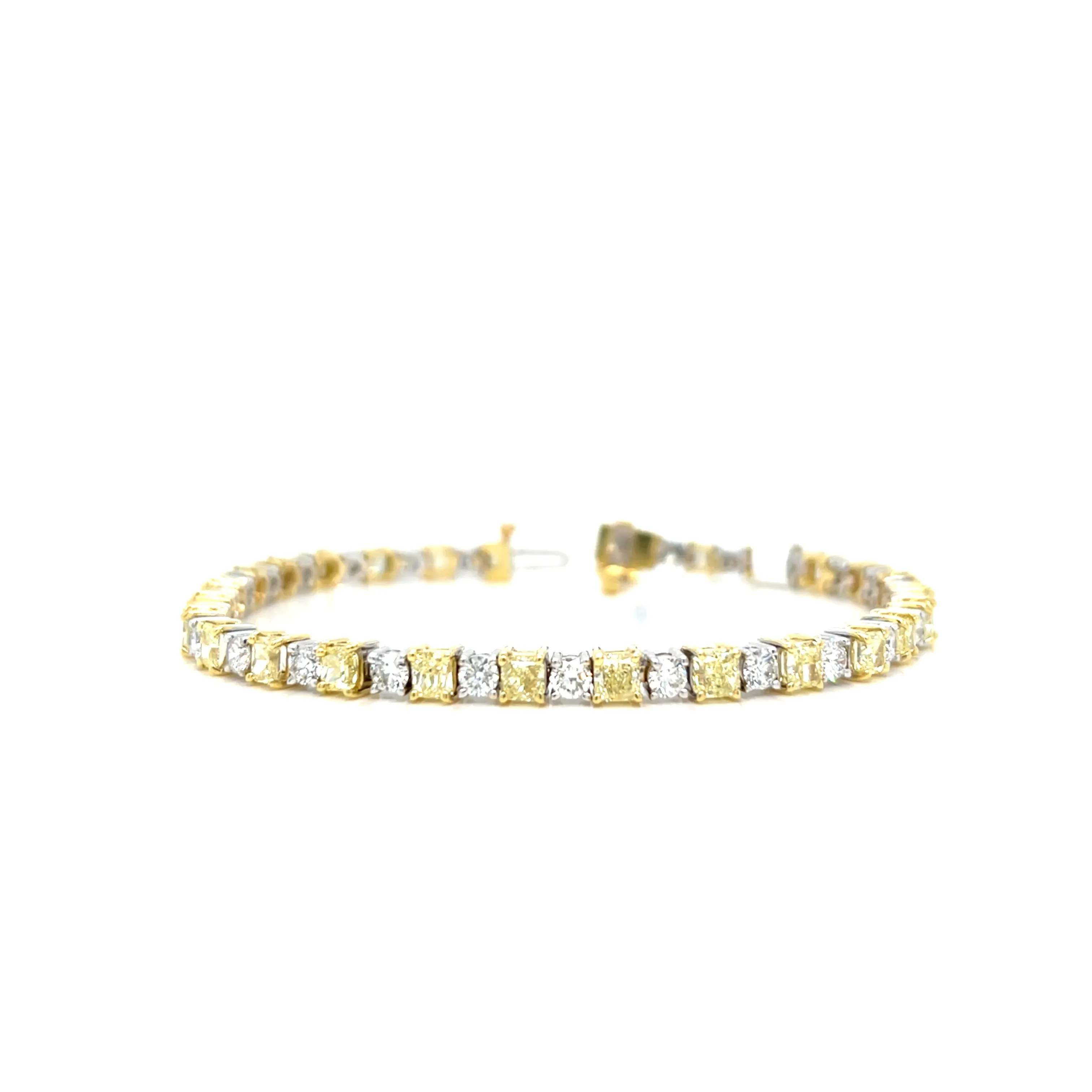 18k White Gold 3mm Tennis 7" Bracelet w/ Yellow & Clear Natural Diamond - BR76/50-50816
