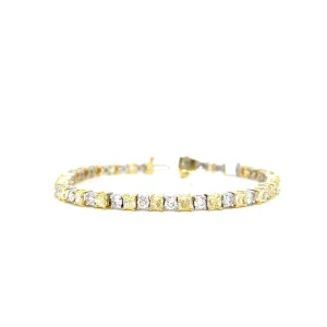 18k White Gold 3mm Tennis 7" Bracelet w/ Yellow & Clear Natural Diamond - BR76/50-50816