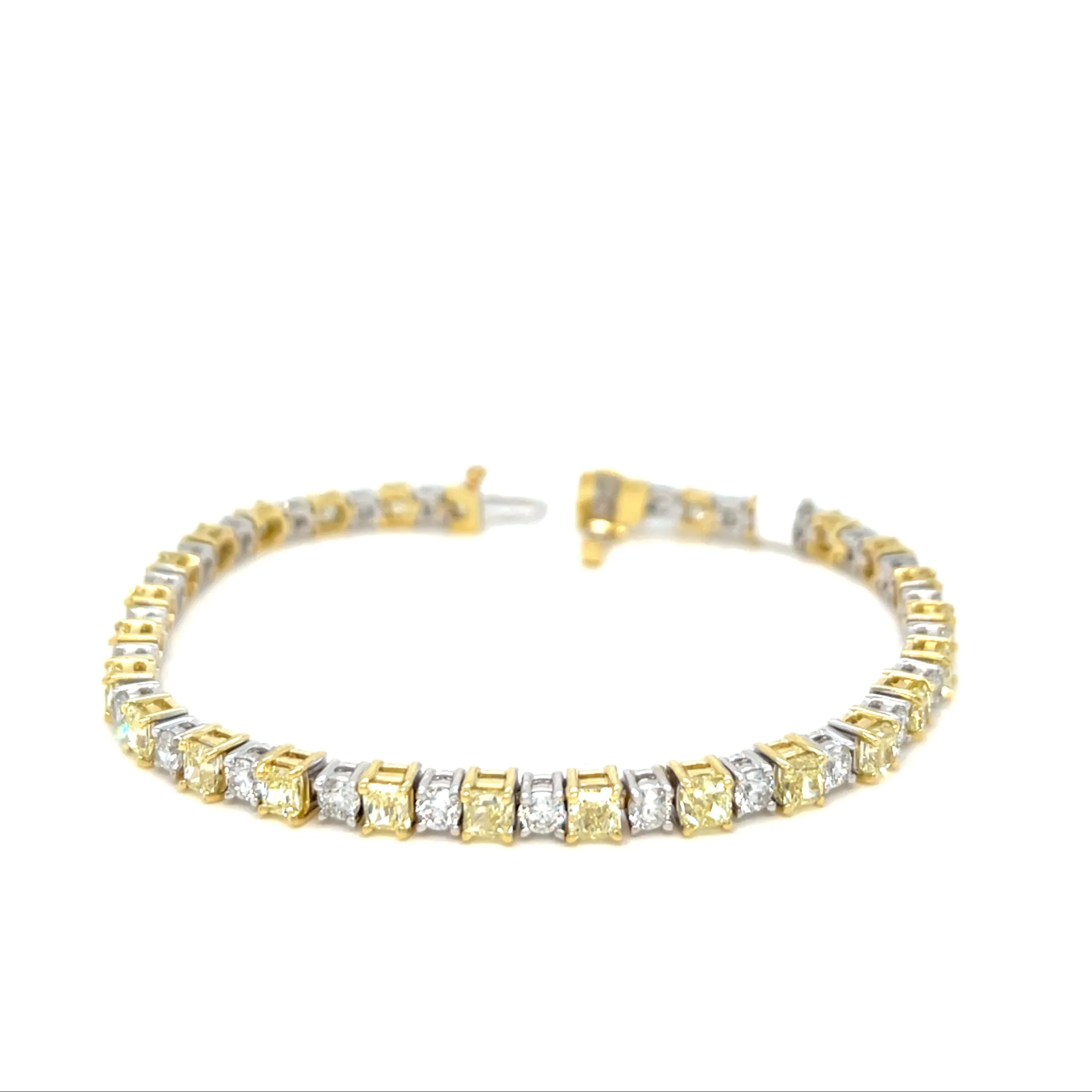 18k White Gold 3mm Tennis 7" Bracelet w/ Yellow & Clear Natural Diamond - BR76/50-50816