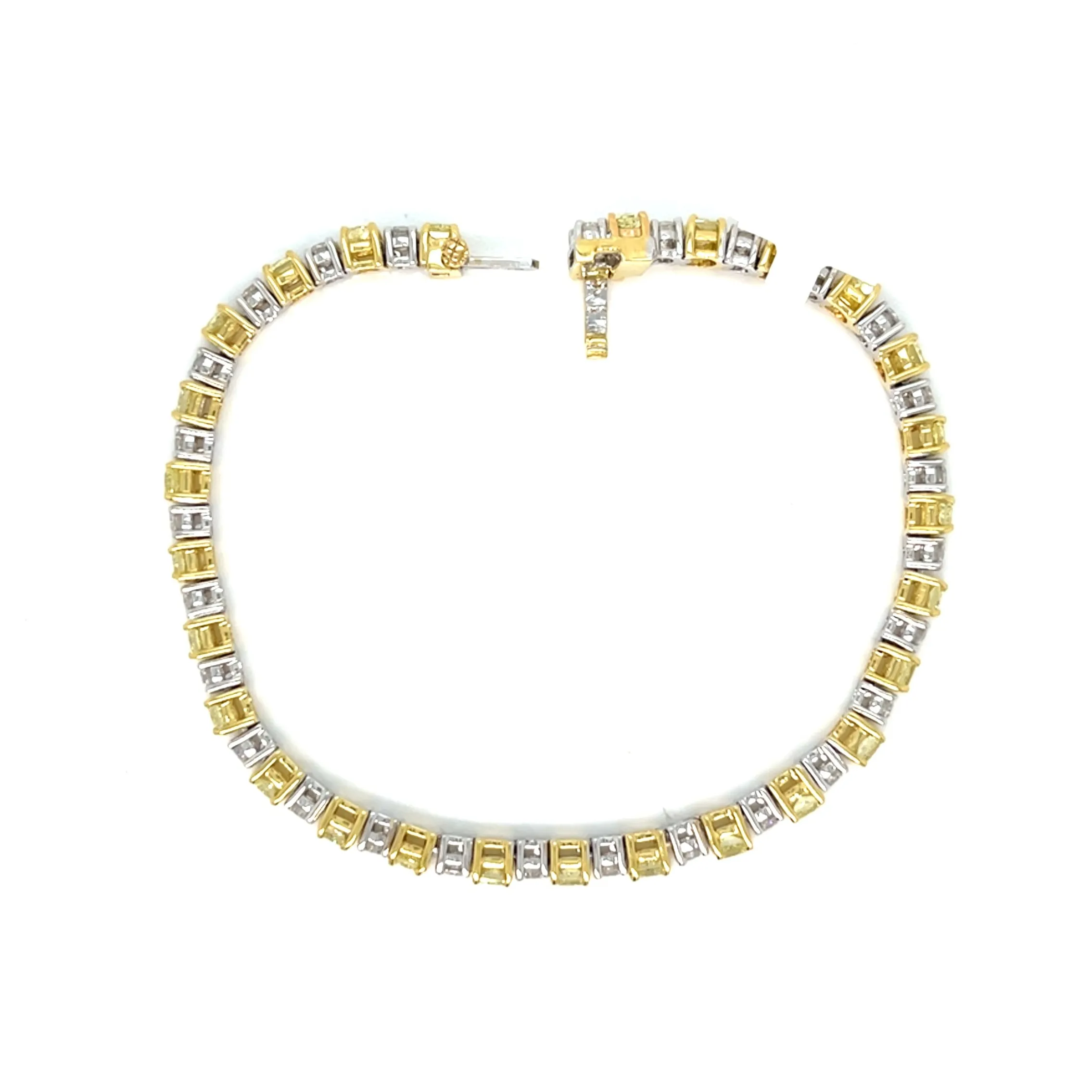18k White Gold 3mm Tennis 7" Bracelet w/ Yellow & Clear Natural Diamond - BR76/50-50816