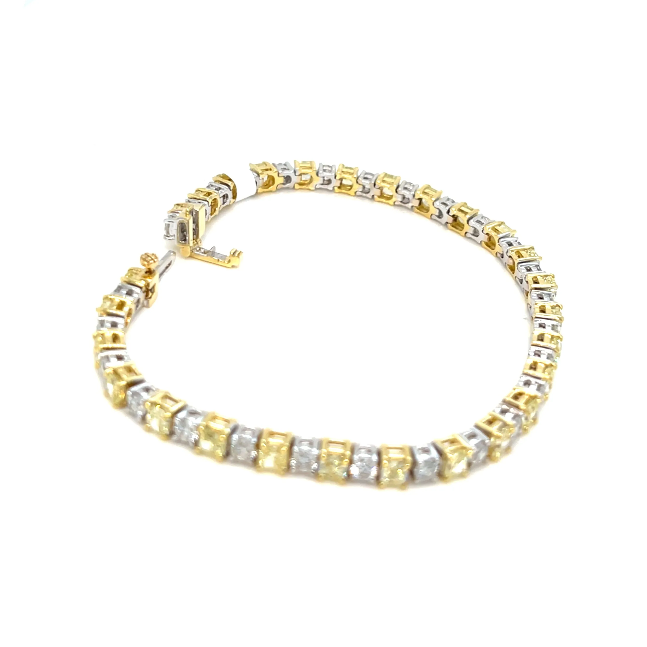 18k White Gold 3mm Tennis 7" Bracelet w/ Yellow & Clear Natural Diamond - BR76/50-50816