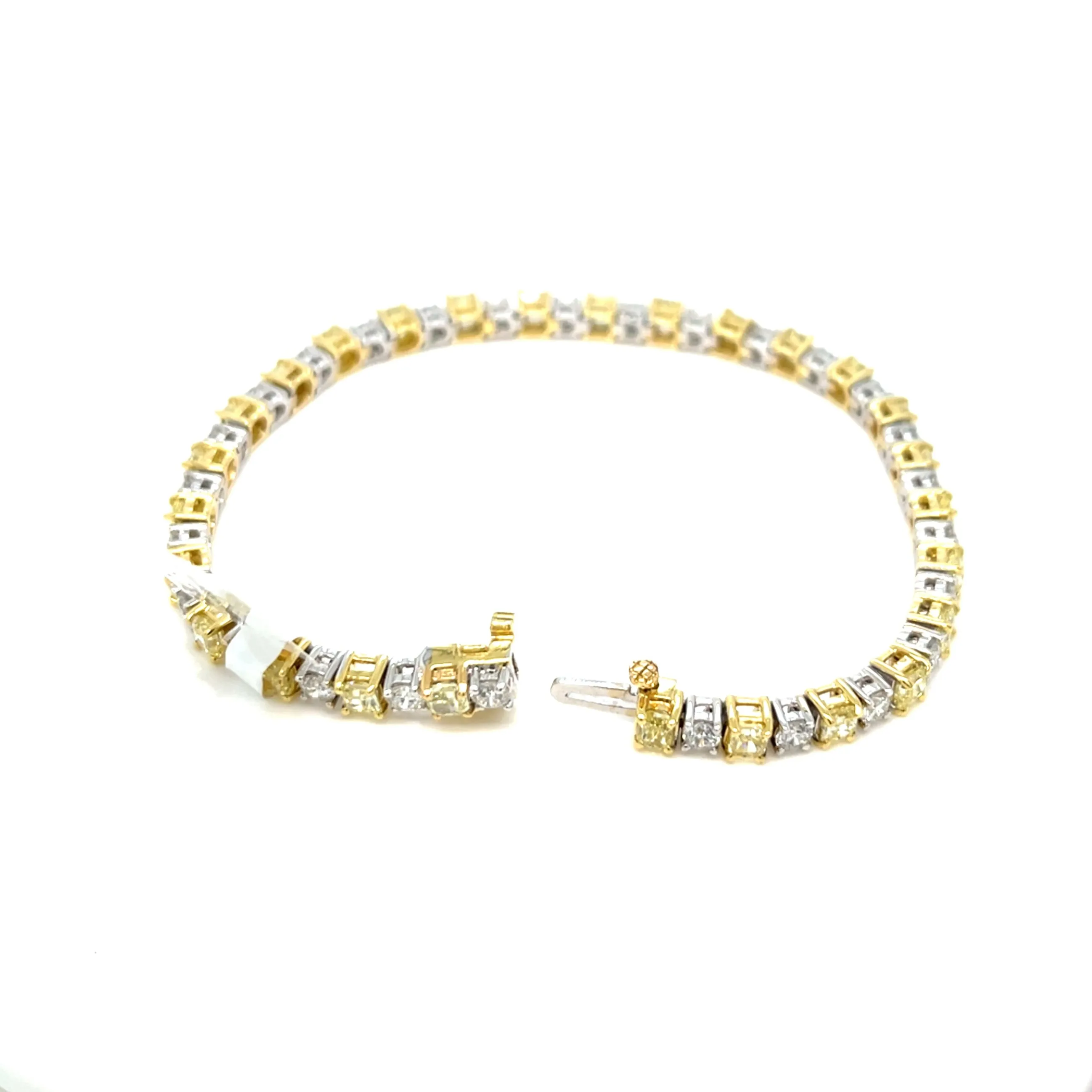 18k White Gold 3mm Tennis 7" Bracelet w/ Yellow & Clear Natural Diamond - BR76/50-50816
