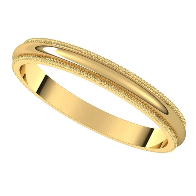 18K Yellow Gold 2.5 mm Milgrain Half Round Wedding Band