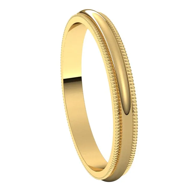 18K Yellow Gold 2.5 mm Milgrain Half Round Wedding Band