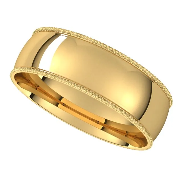 18K Yellow Gold 6 mm Milgrain Half Round Comfort Fit Light Wedding Band