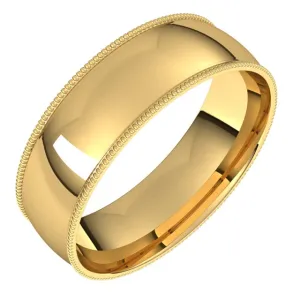 18K Yellow Gold 6 mm Milgrain Half Round Comfort Fit Light Wedding Band