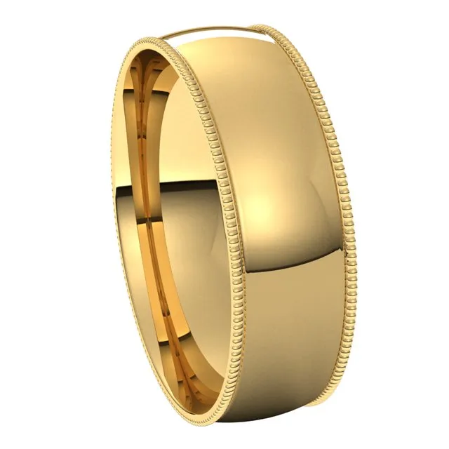 18K Yellow Gold 6 mm Milgrain Half Round Comfort Fit Light Wedding Band