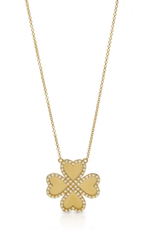 18KY Diamond Clover Heart Pendant
