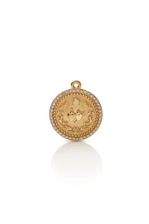 18KY Sacred Heart Coin with Diamonds