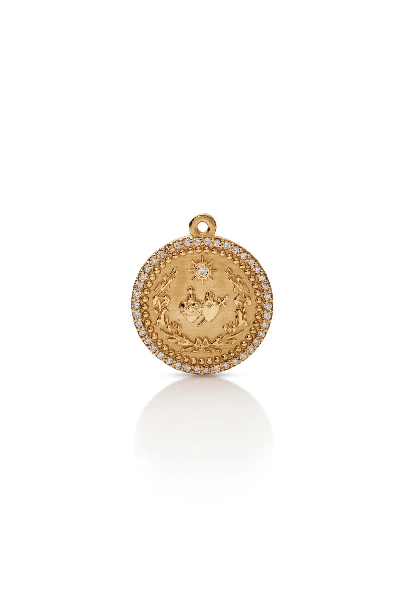 18KY Sacred Heart Coin with Diamonds