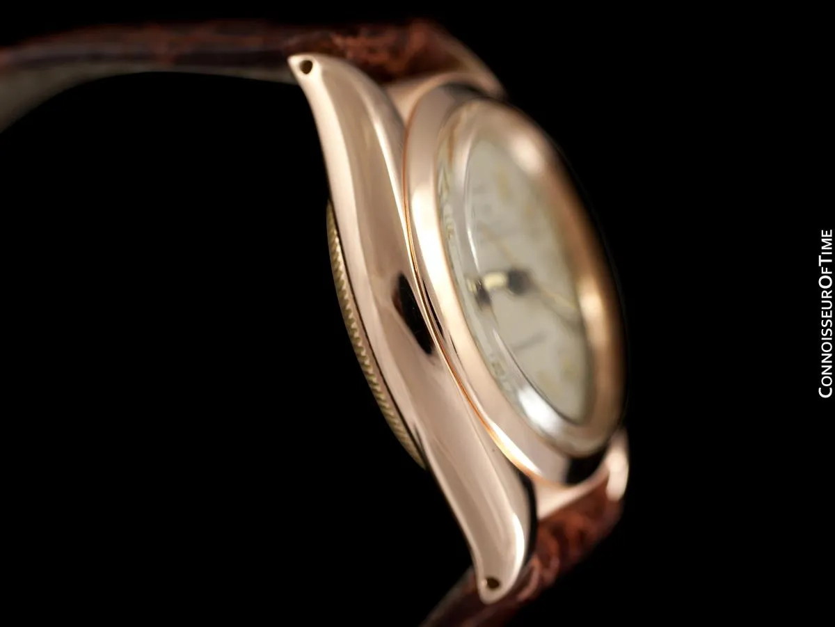 1946 Rolex Vintage Mens Oyster Perpetual Bubbleback Watch, Ref. 3131 - 14K Rose Gold