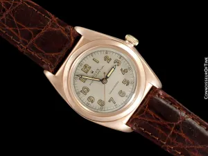 1946 Rolex Vintage Mens Oyster Perpetual Bubbleback Watch, Ref. 3131 - 14K Rose Gold