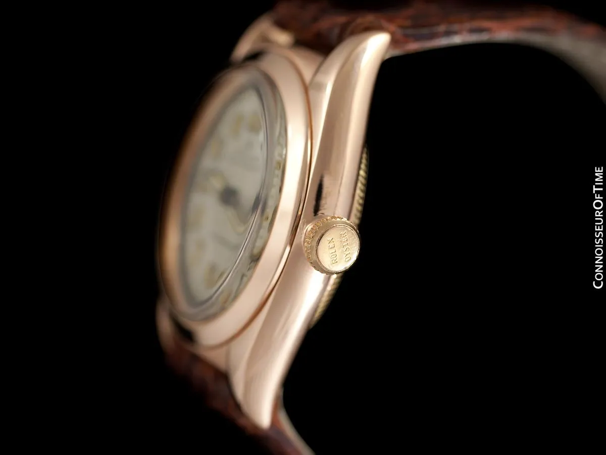 1946 Rolex Vintage Mens Oyster Perpetual Bubbleback Watch, Ref. 3131 - 14K Rose Gold