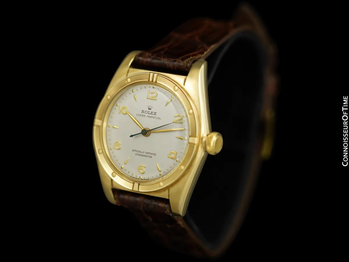 1948 Rolex Vintage Mens Oyster Perpetual Bubbleback 14K Gold Watch, Ref. 5015 - Near New-Old-Stock