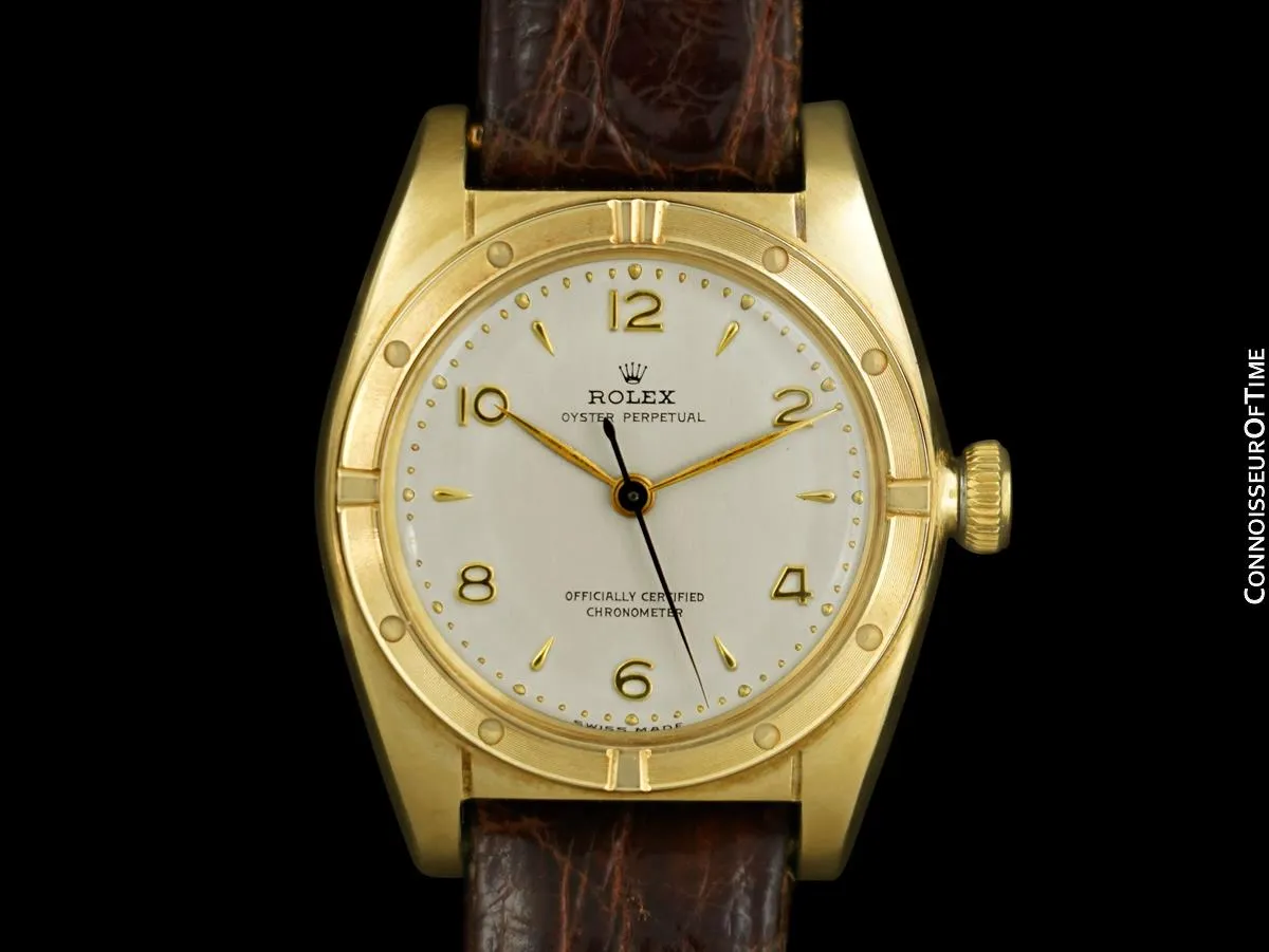1948 Rolex Vintage Mens Oyster Perpetual Bubbleback 14K Gold Watch, Ref. 5015 - Near New-Old-Stock