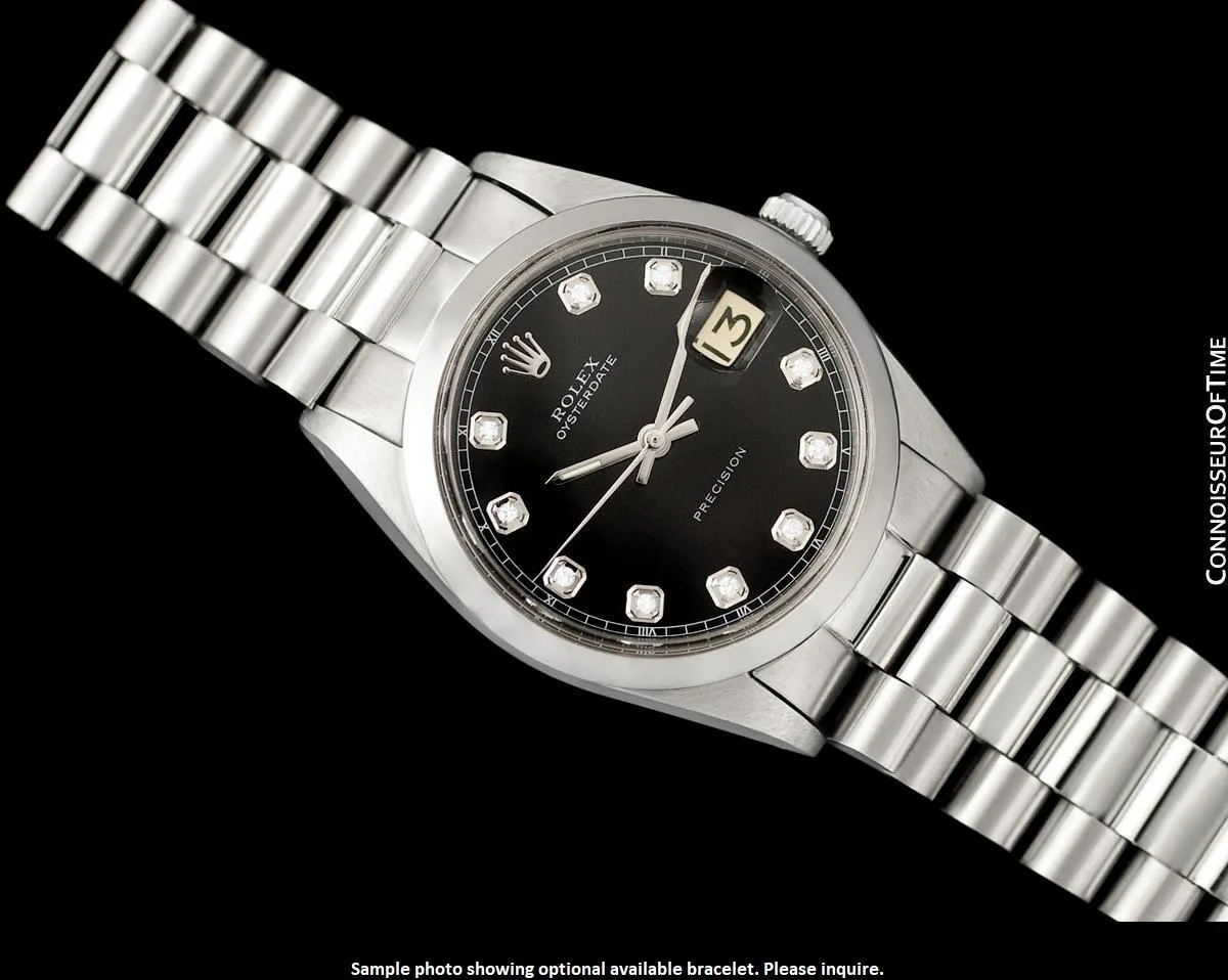 1964 Rolex Oysterdate Vintage Mens Black Dial Watch with Date - Stainless Steel