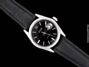 1964 Rolex Oysterdate Vintage Mens Black Dial Watch with Date - Stainless Steel