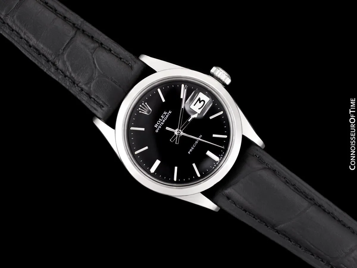1964 Rolex Oysterdate Vintage Mens Black Dial Watch with Date - Stainless Steel