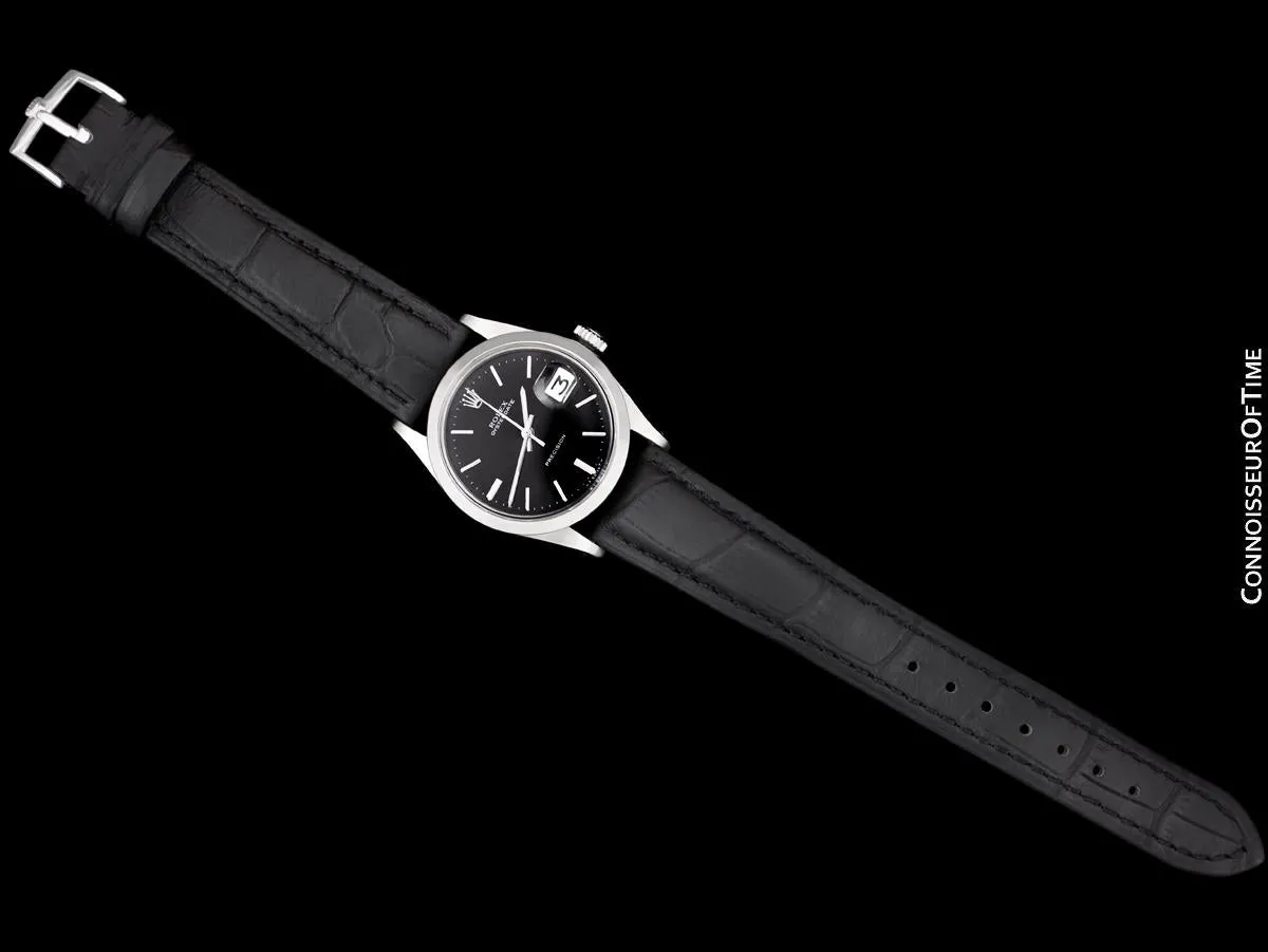 1964 Rolex Oysterdate Vintage Mens Black Dial Watch with Date - Stainless Steel