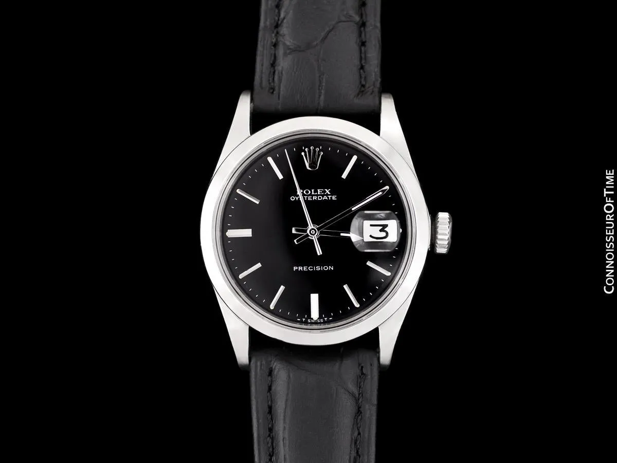 1964 Rolex Oysterdate Vintage Mens Black Dial Watch with Date - Stainless Steel