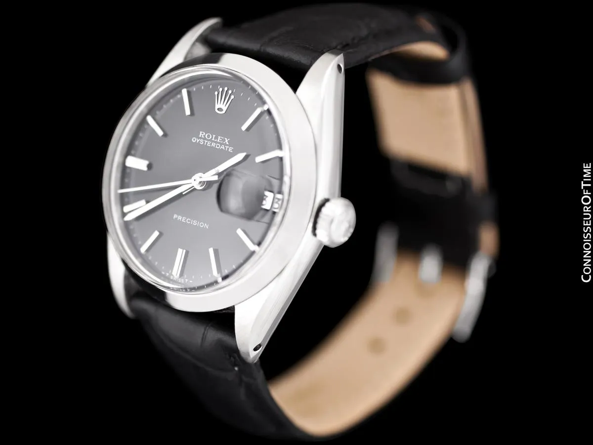 1964 Rolex Oysterdate Vintage Mens Black Dial Watch with Date - Stainless Steel