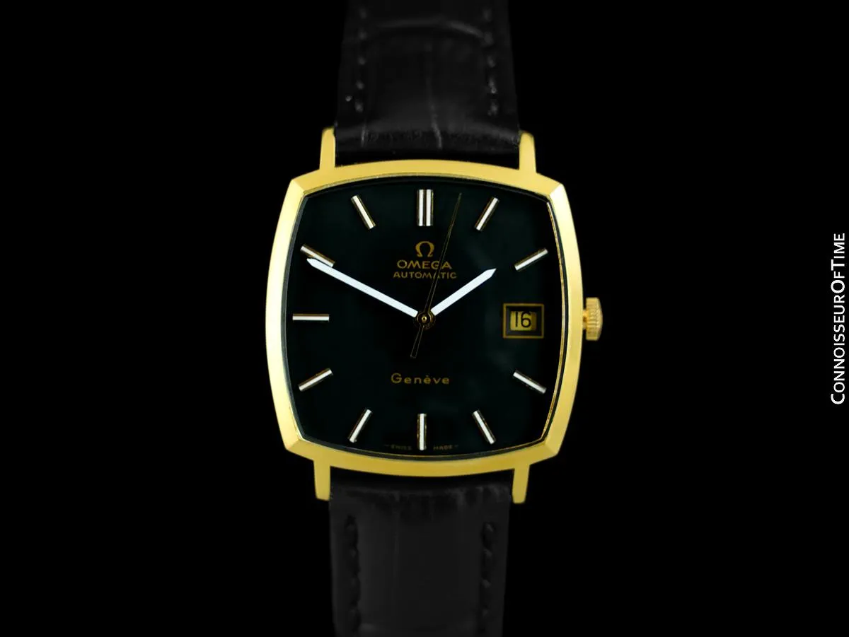 1972 Omega Geneve Vintage Mens Automatic Watch with Quick-Setting Date - 18K Gold Plated & Stainless Steel