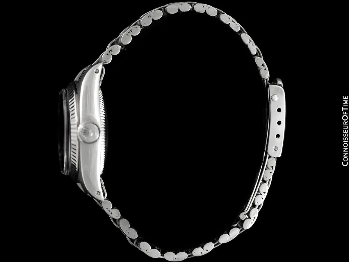 1974 Rolex Vintage Ladies Oyster Perpetual Black Dial Ref. 6719 Watch - Stainless Steel & 18K White Gold