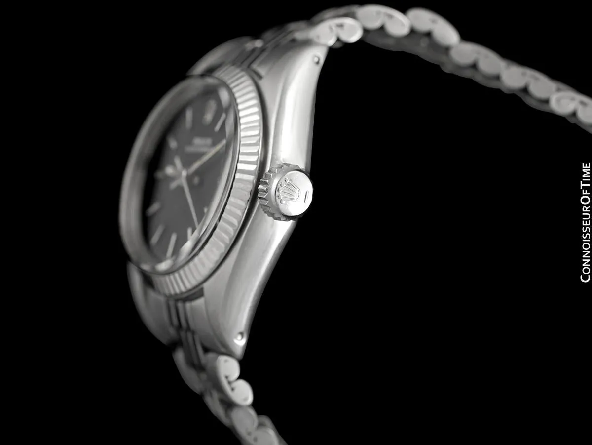 1974 Rolex Vintage Ladies Oyster Perpetual Black Dial Ref. 6719 Watch - Stainless Steel & 18K White Gold