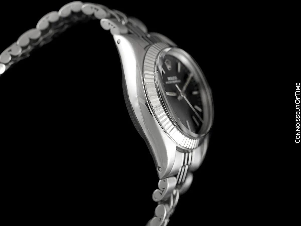 1974 Rolex Vintage Ladies Oyster Perpetual Black Dial Ref. 6719 Watch - Stainless Steel & 18K White Gold
