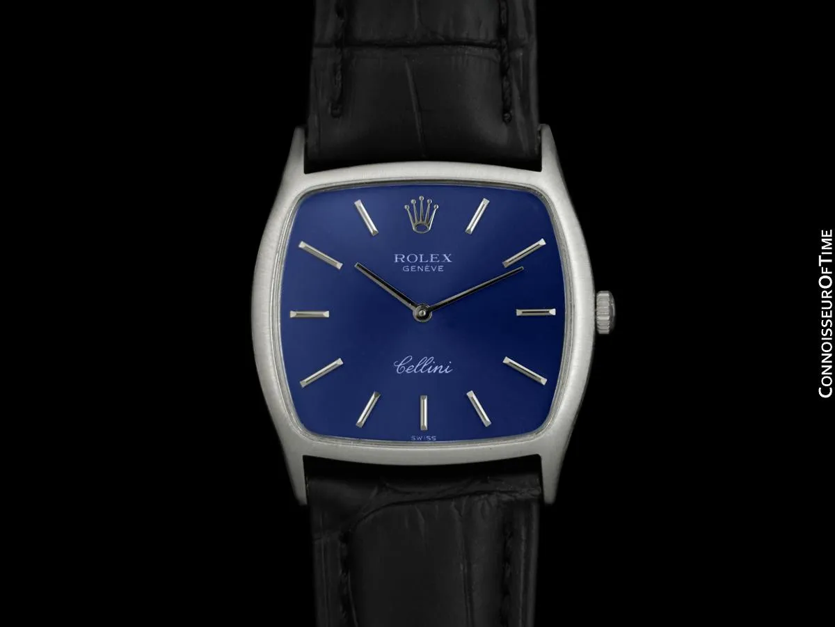 1975 Rolex Cellini Vintage Mens Handwound TV Watch, Ref. 3805 - 18K White Gold