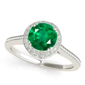 2.00 ct. Genuine Emerald Halo Ring With Halo Side Diamonds