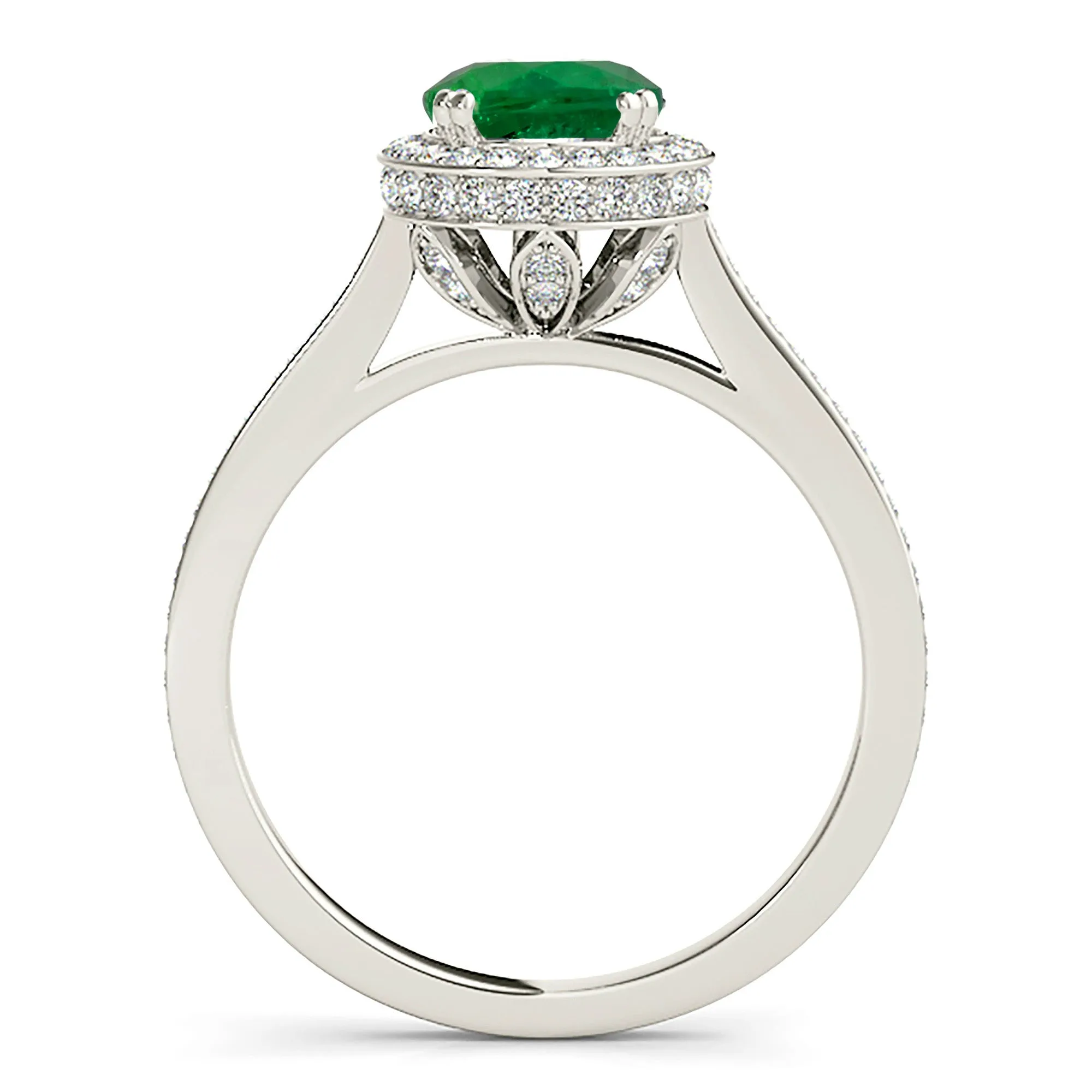 2.00 ct. Genuine Emerald Halo Ring With Halo Side Diamonds