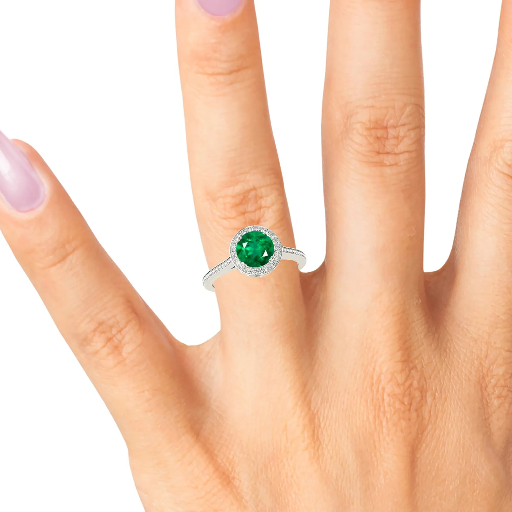 2.00 ct. Genuine Emerald Halo Ring With Halo Side Diamonds