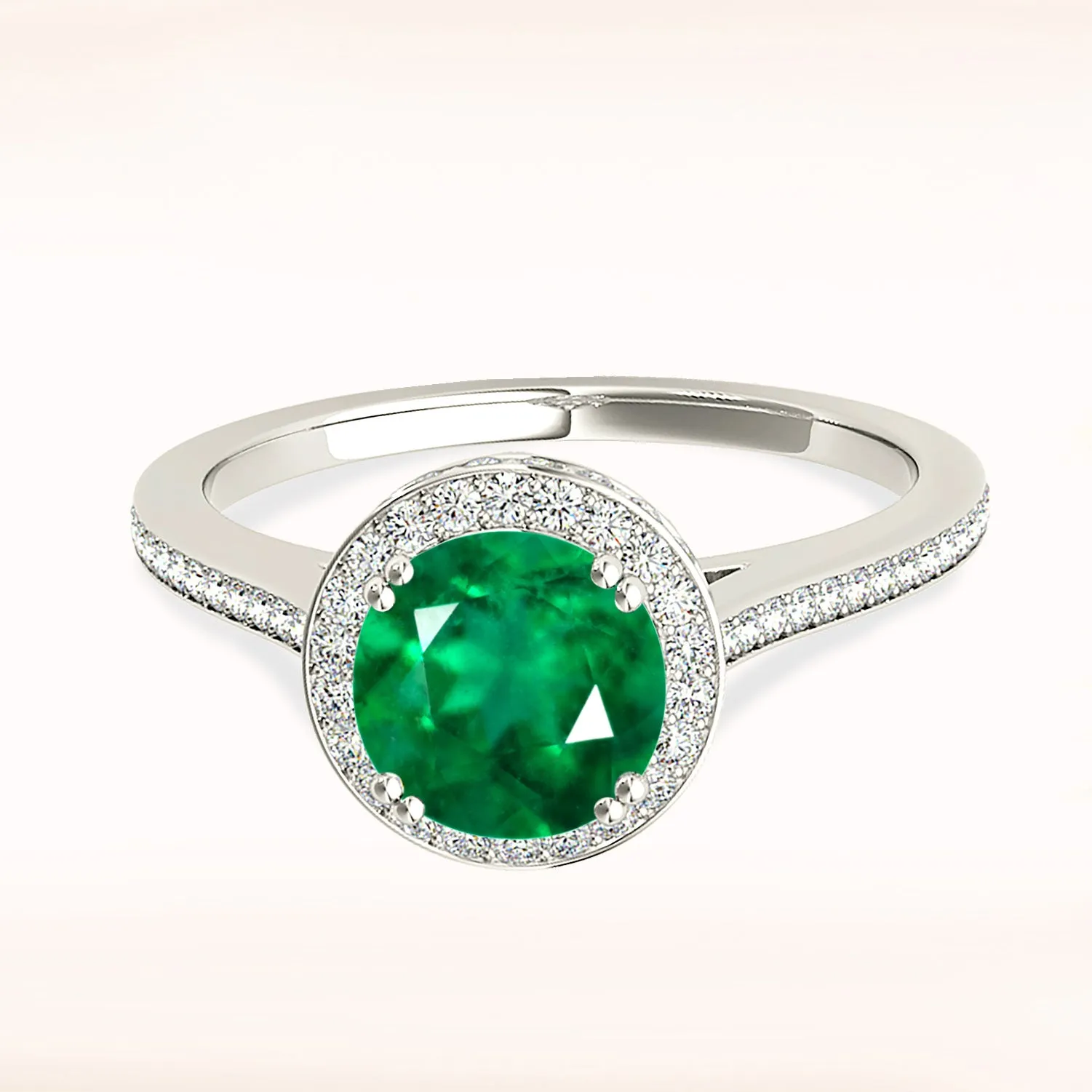 2.00 ct. Genuine Emerald Halo Ring With Halo Side Diamonds
