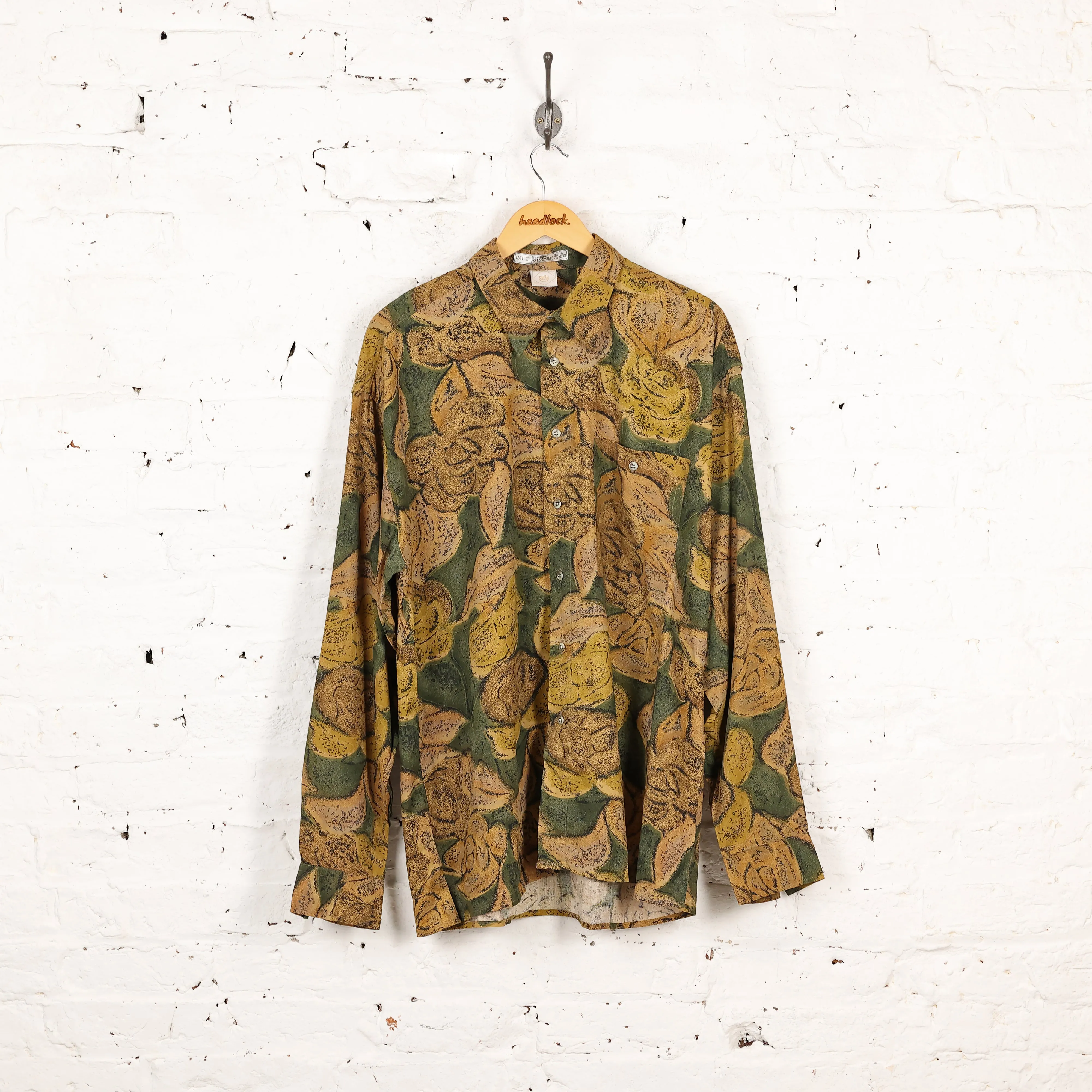 90s Long Sleeve Pattern Shirt - Brown - XL